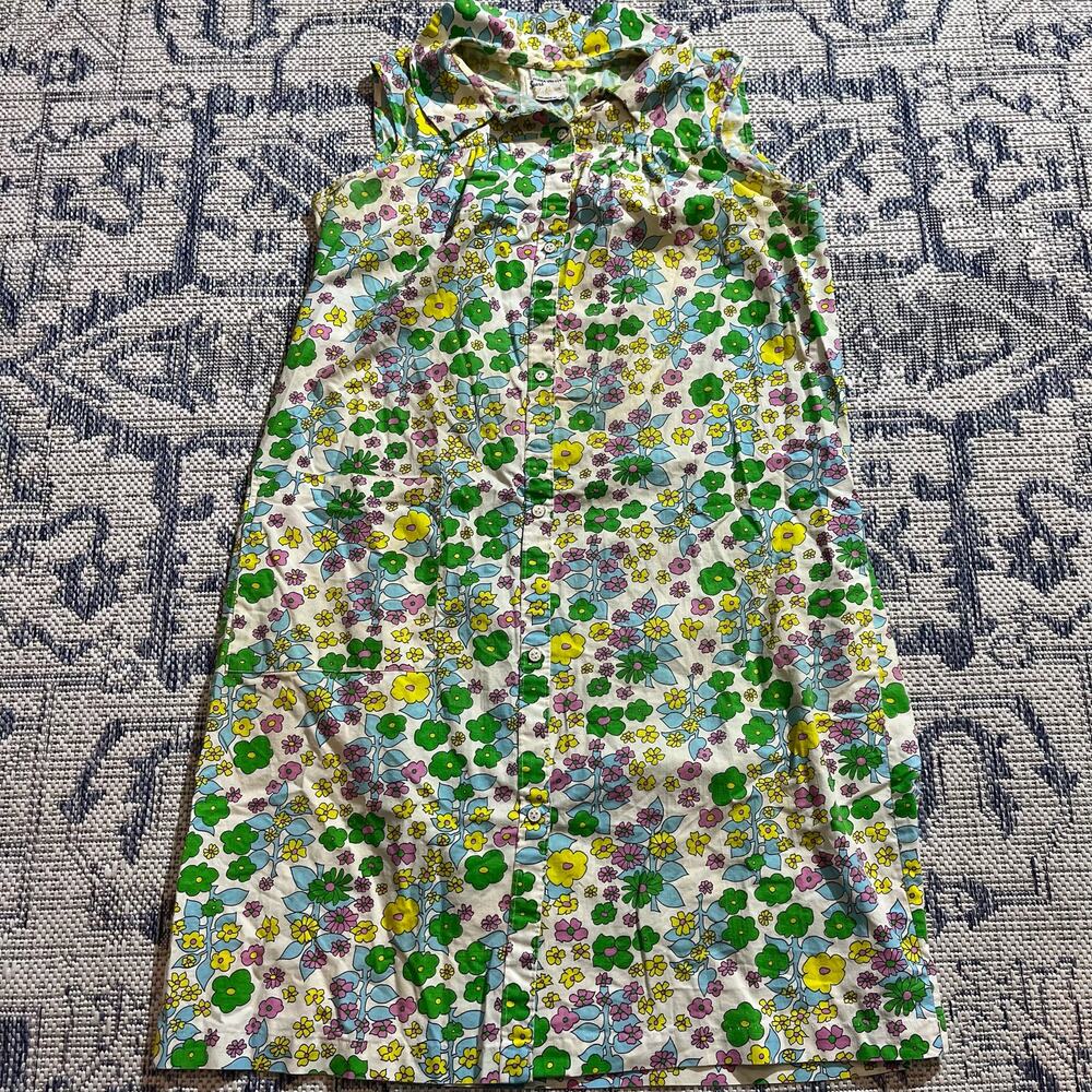 TrueVintage 60's Hippie Mod Flower Print Button Down Midi Blouse Dress Collared